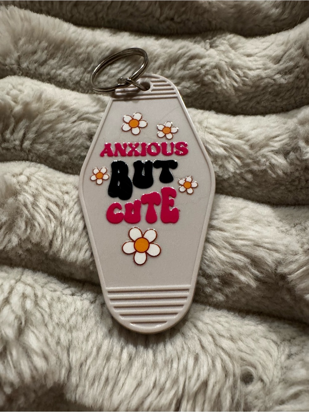 Anxious But Cute White Hotel Keychain